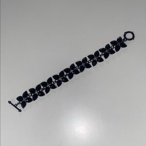 Vintage Black Floral Link Gunmetal Victorian Witchy Goth Emo Bracelet